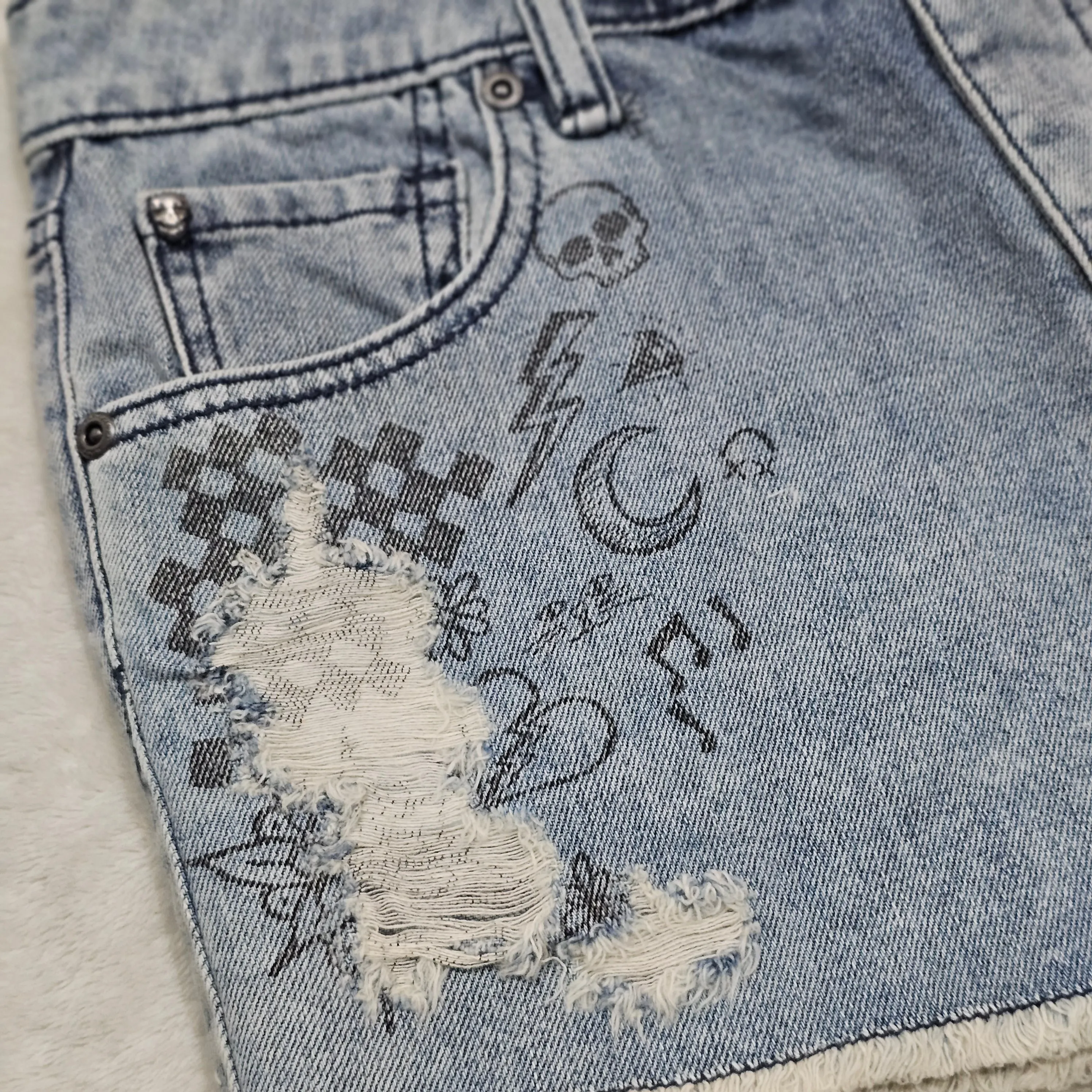 Blackheart Distressed Denim Shorts | Sketch Art