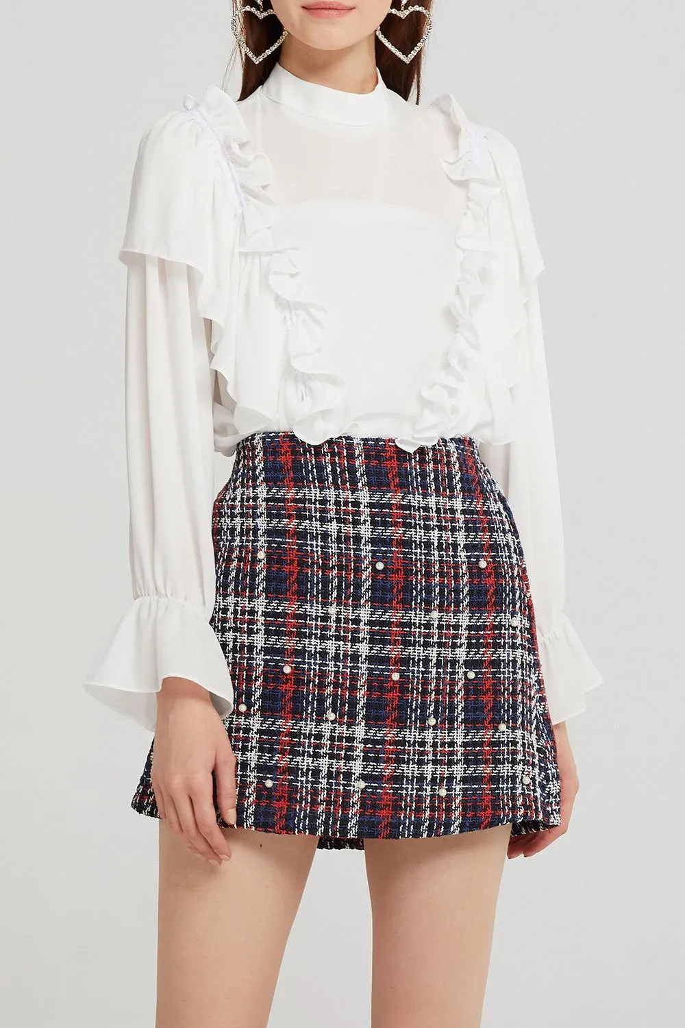 Blair Pearl Embellished Tweed Skort