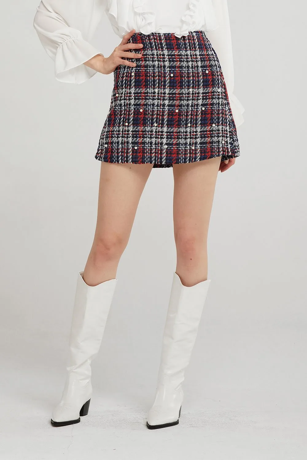Blair Pearl Embellished Tweed Skort