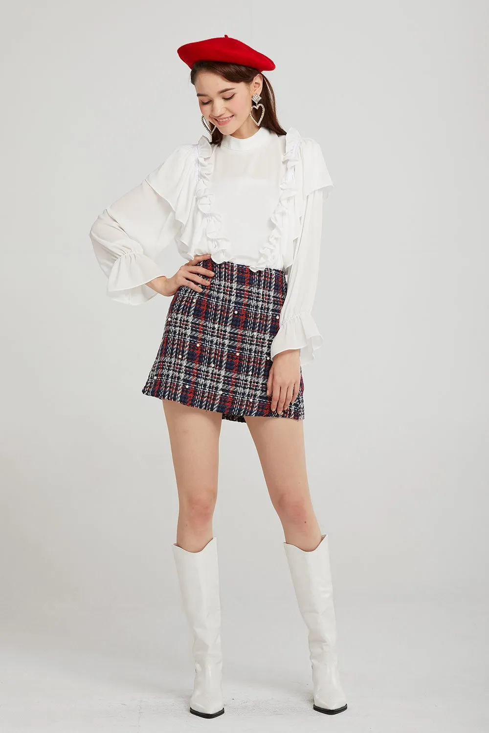 Blair Pearl Embellished Tweed Skort