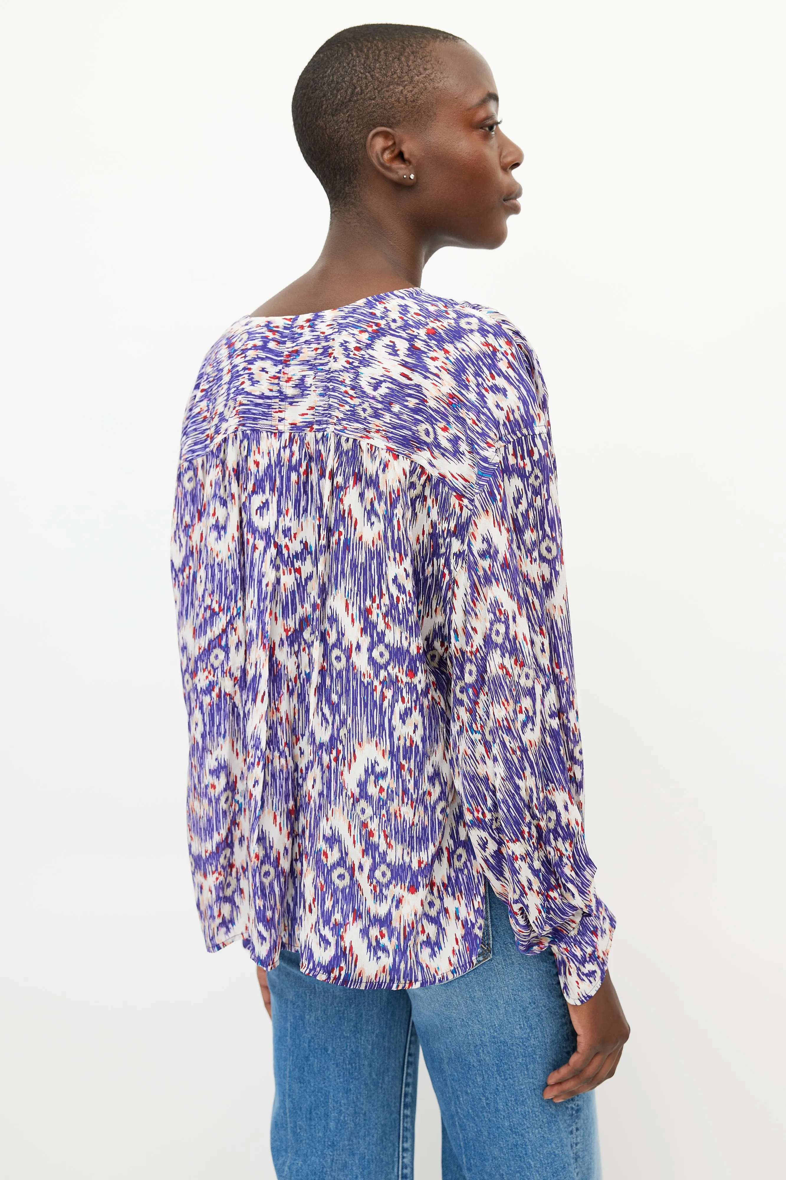 Blue & Multicolour Print Silk Top