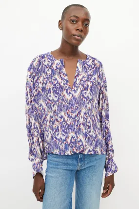 Blue & Multicolour Print Silk Top