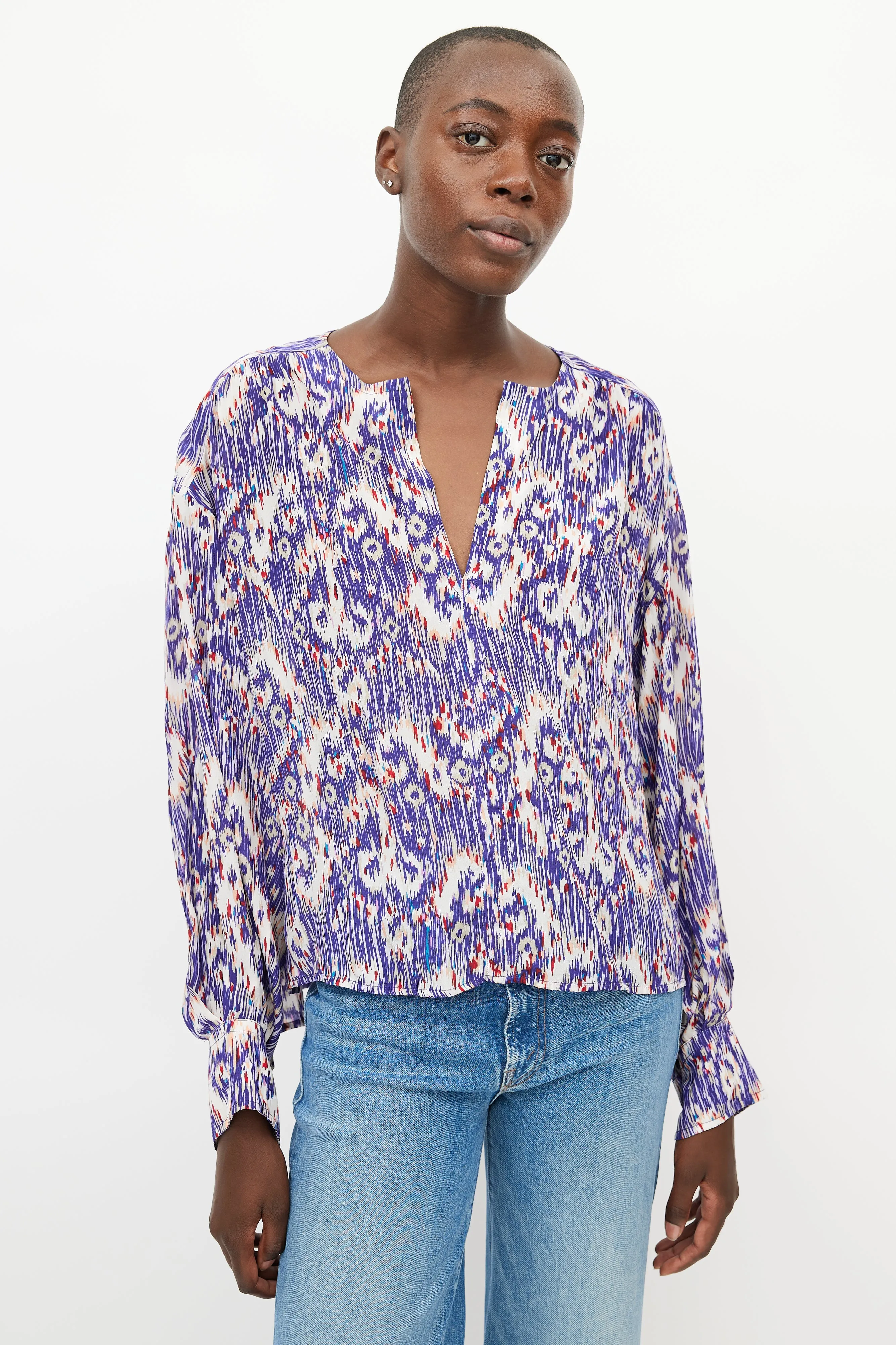 Blue & Multicolour Print Silk Top