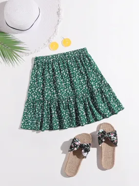 Boho Ditsy Floral Ruffle Hem Natural Mini Women Skirt