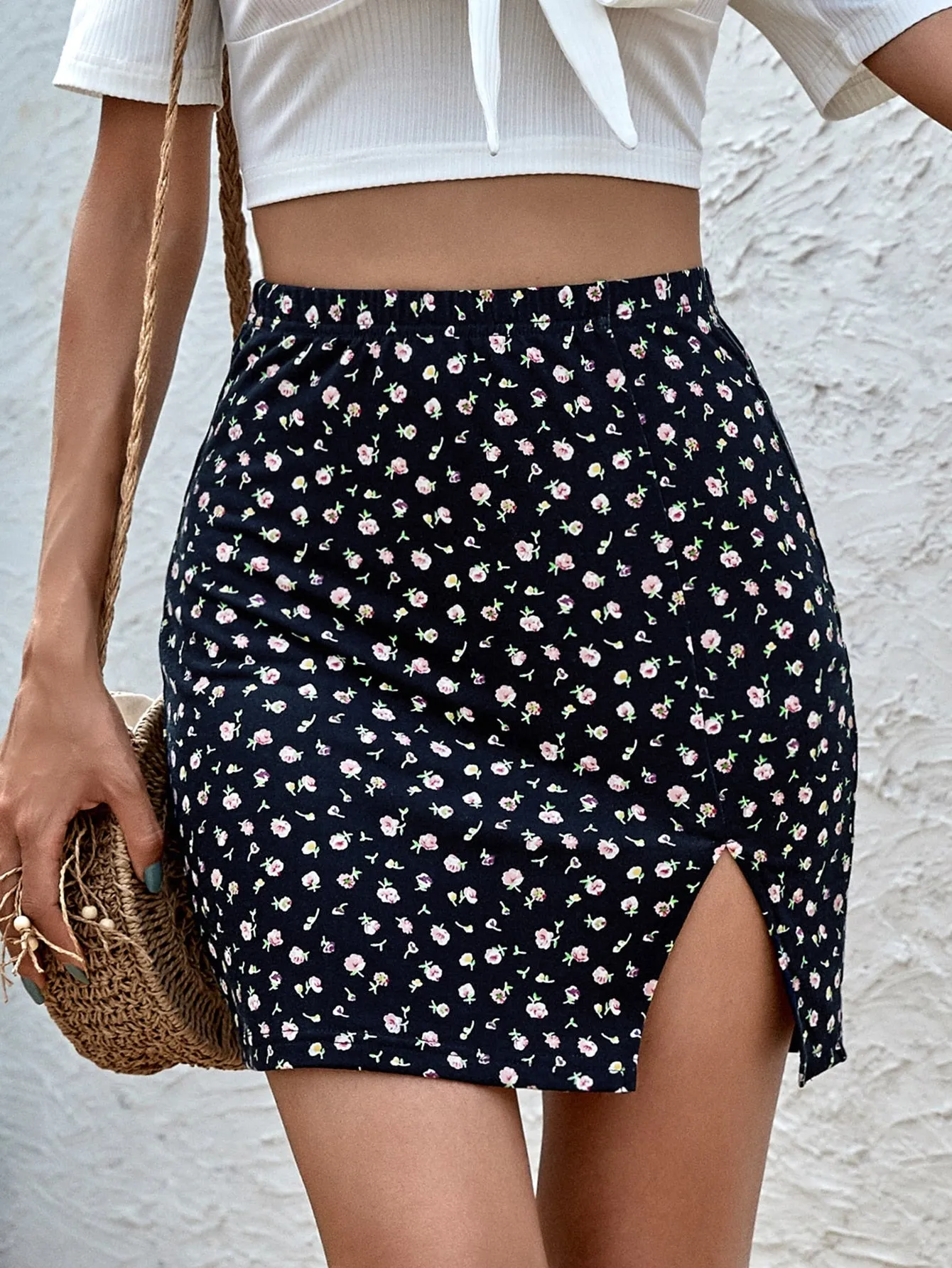 Boho Ditsy Floral Split High Waist Mini Women Skirt