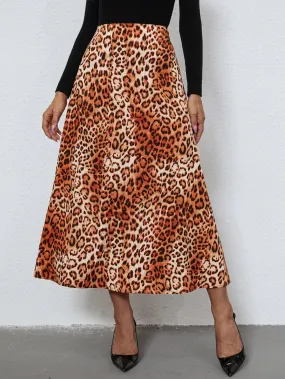 Boho Leopard High Waist Midi Women Skirt