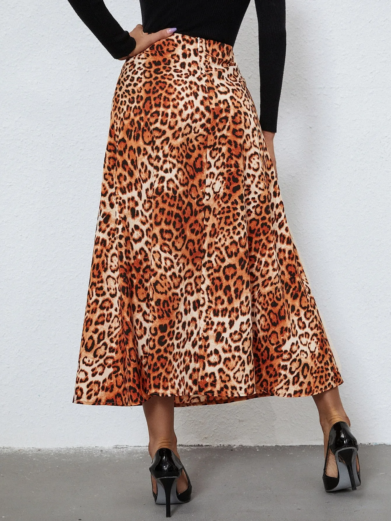 Boho Leopard High Waist Midi Women Skirt