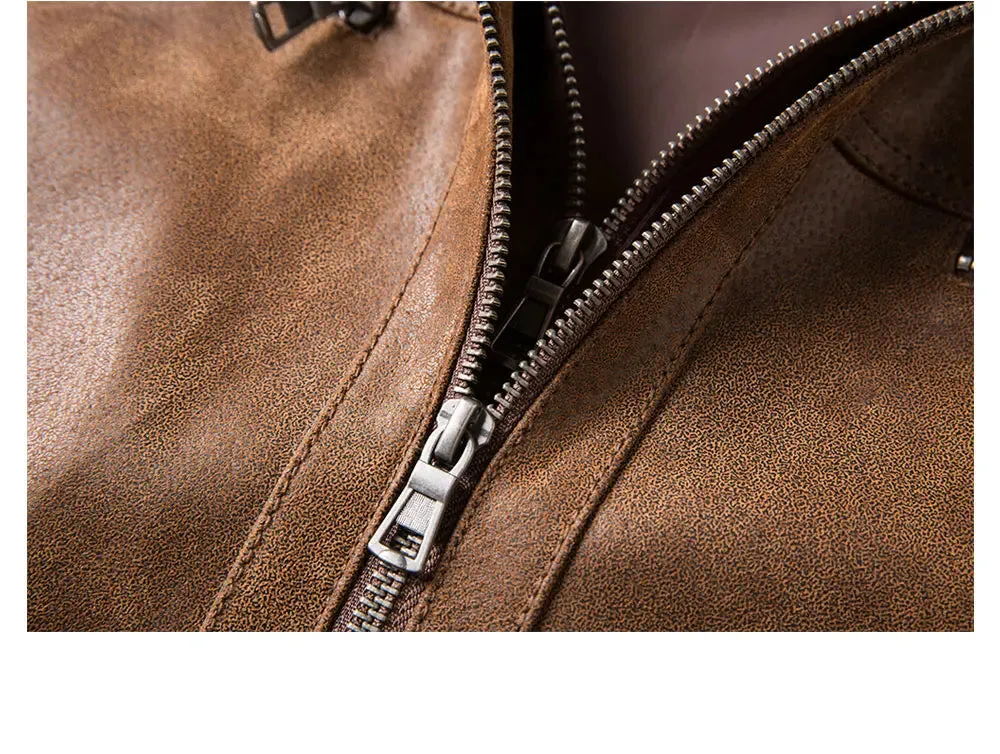 Brown Leather Jacket Genuine Leather Men Motorcycle With Removable Hood Warm For Men
