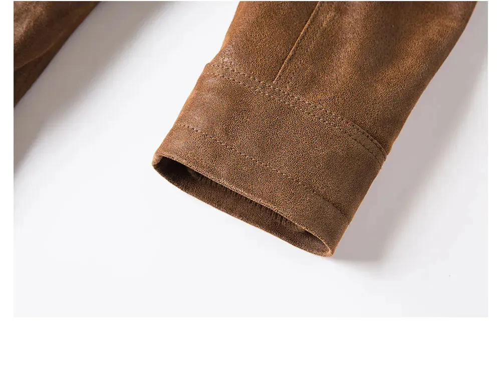 Brown Leather Jacket Genuine Leather Men Motorcycle With Removable Hood Warm For Men