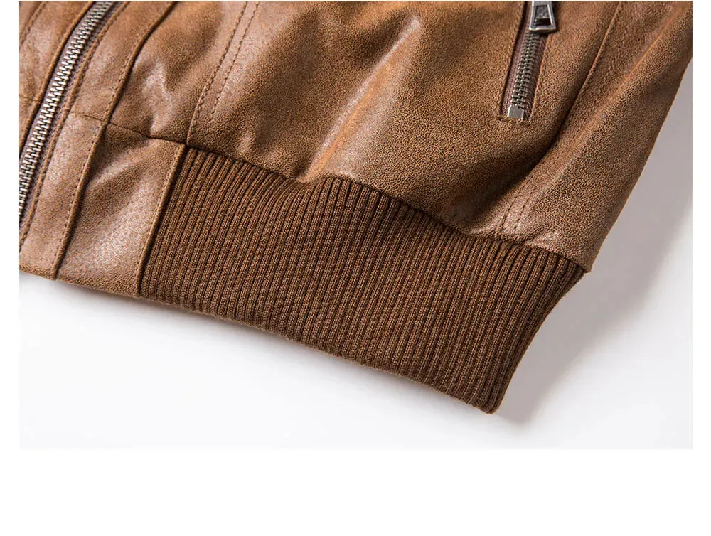 Brown Leather Jacket Genuine Leather Men Motorcycle With Removable Hood Warm For Men