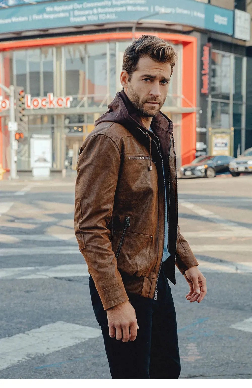 Brown Leather Jacket Genuine Leather Men Motorcycle With Removable Hood Warm For Men