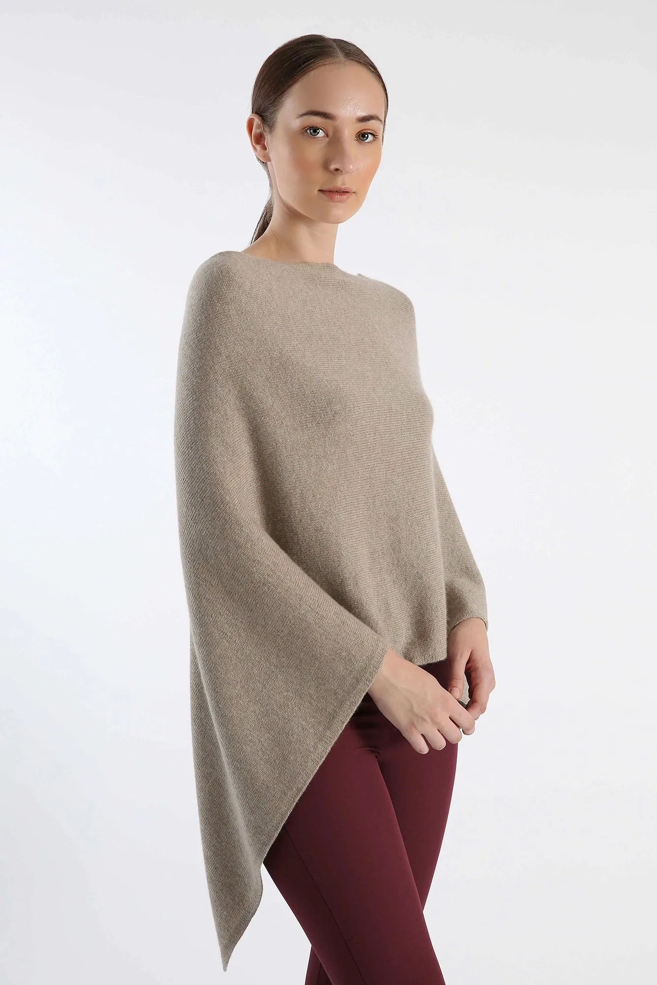 Brown Pure Hand-Knitted Cashmere Poncho