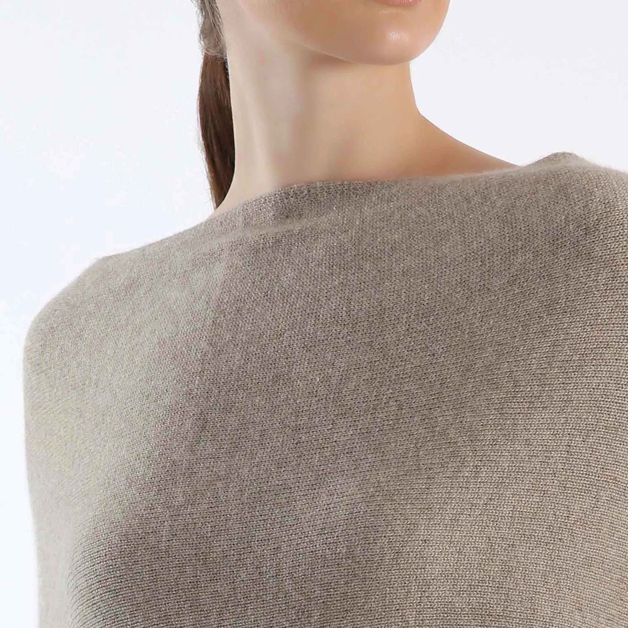Brown Pure Hand-Knitted Cashmere Poncho