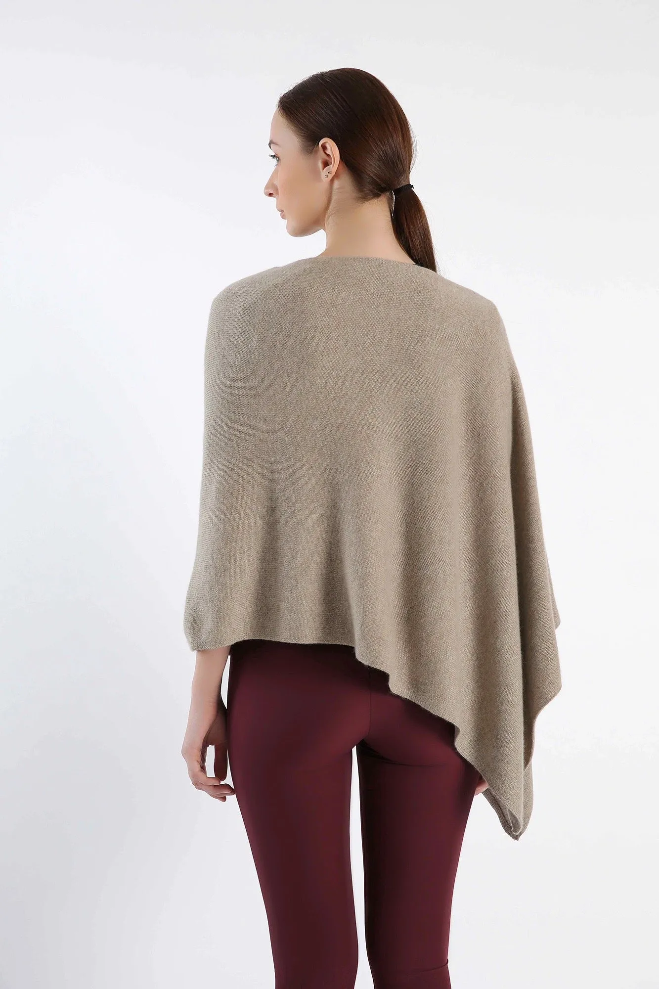 Brown Pure Hand-Knitted Cashmere Poncho