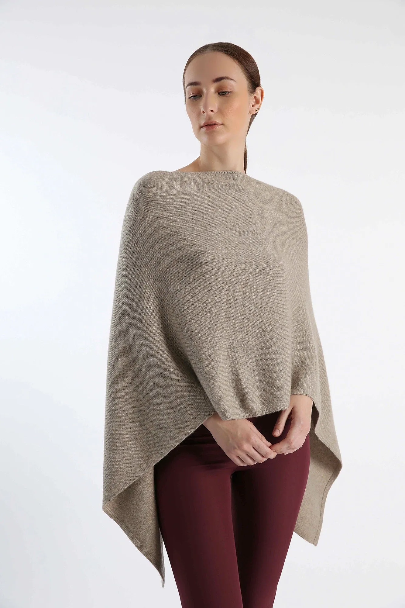 Brown Pure Hand-Knitted Cashmere Poncho