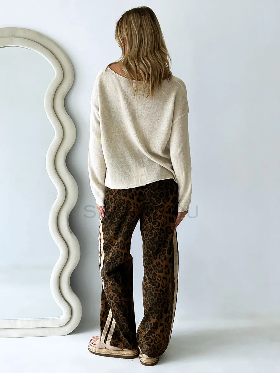 By Frankie / Denim Racer Pant - Dark leopard