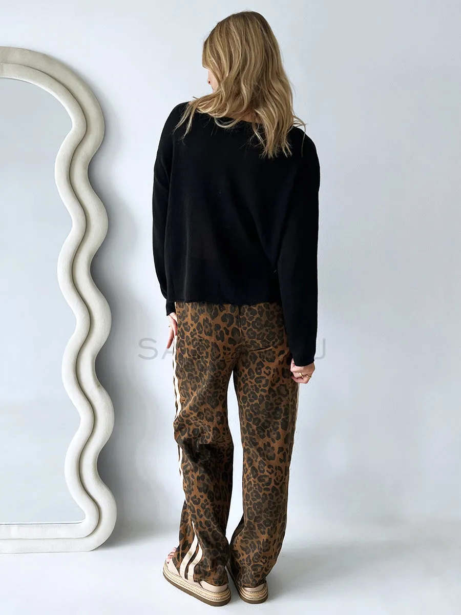 By Frankie / Denim Racer Pant - Dark leopard
