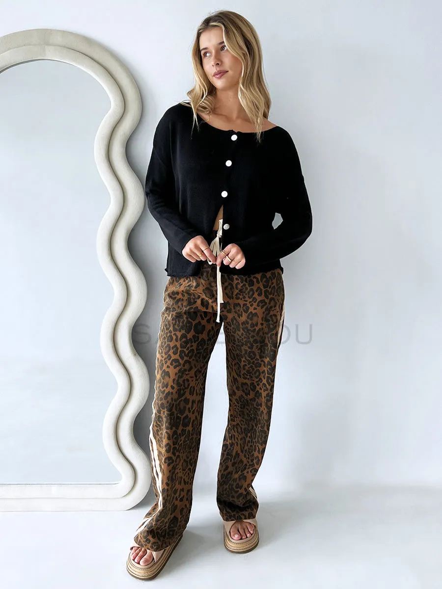 By Frankie / Denim Racer Pant - Dark leopard