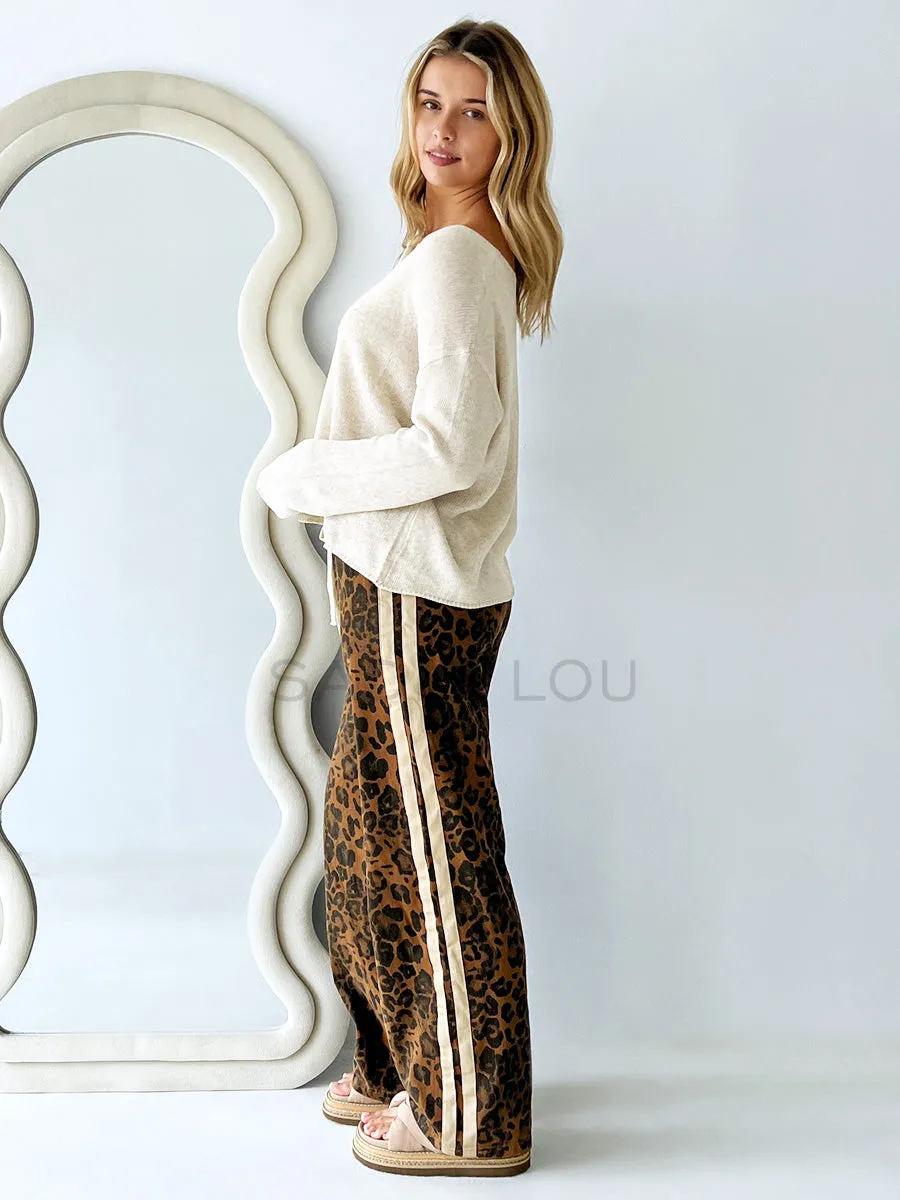 By Frankie / Denim Racer Pant - Dark leopard