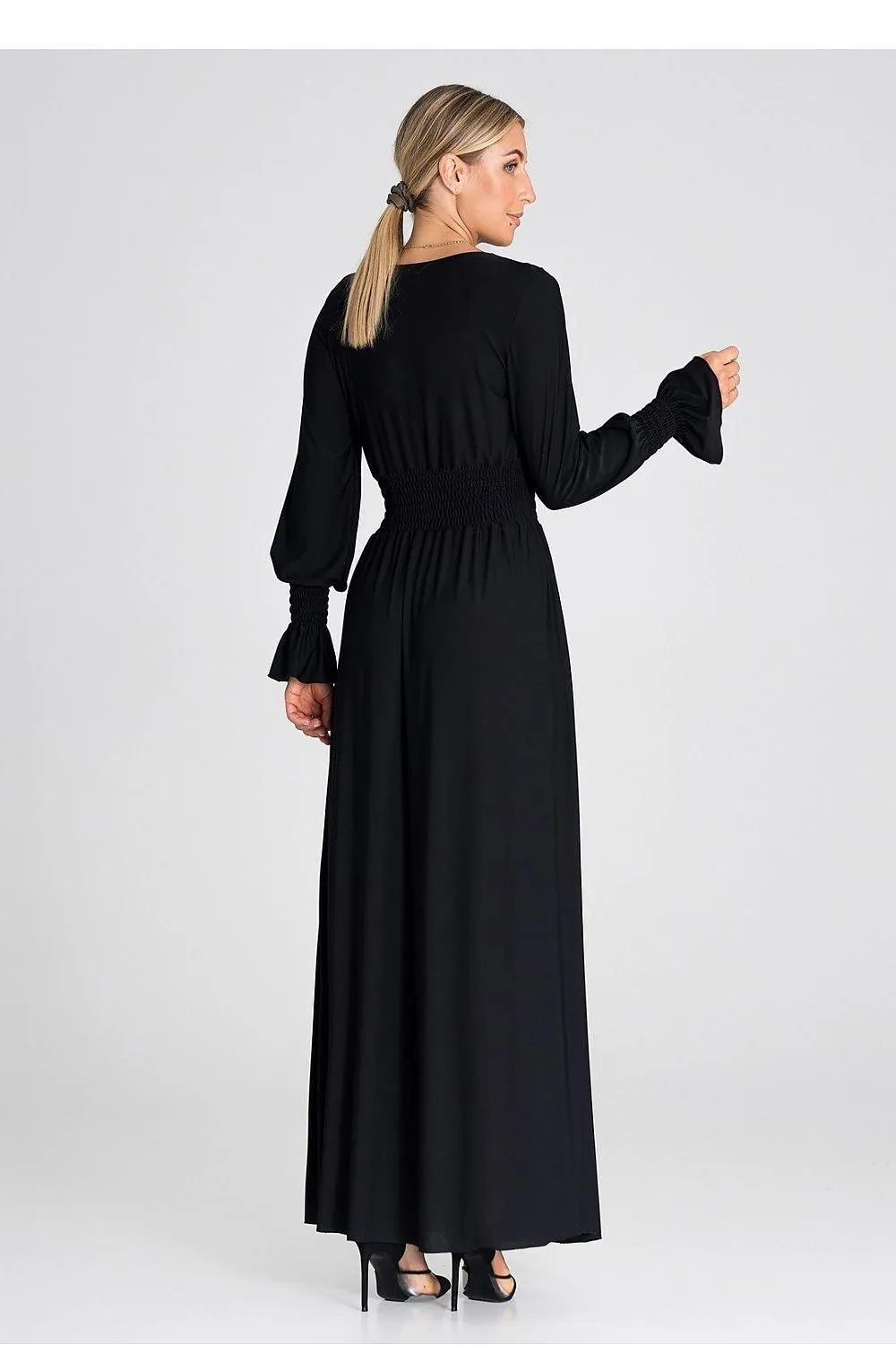 Chic Ruched Sleeve Evening Maxi Dress