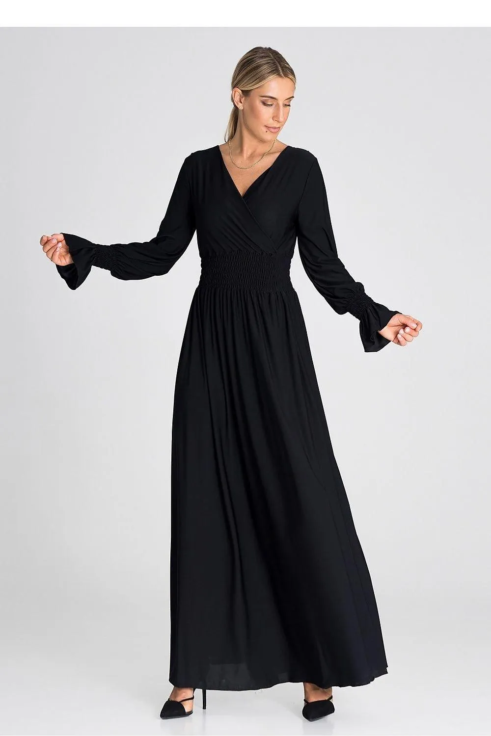Chic Ruched Sleeve Evening Maxi Dress