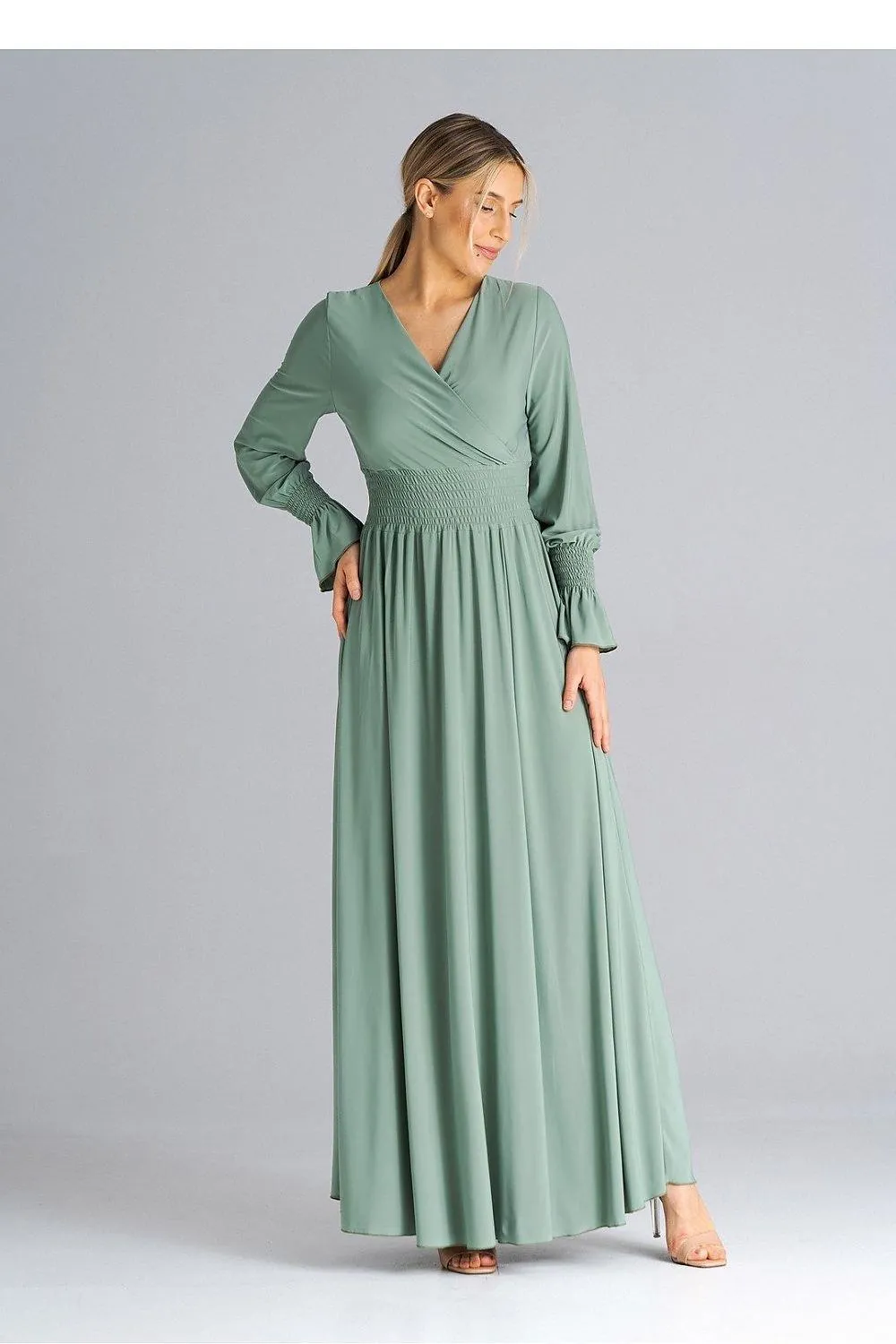 Chic Ruched Sleeve Evening Maxi Dress