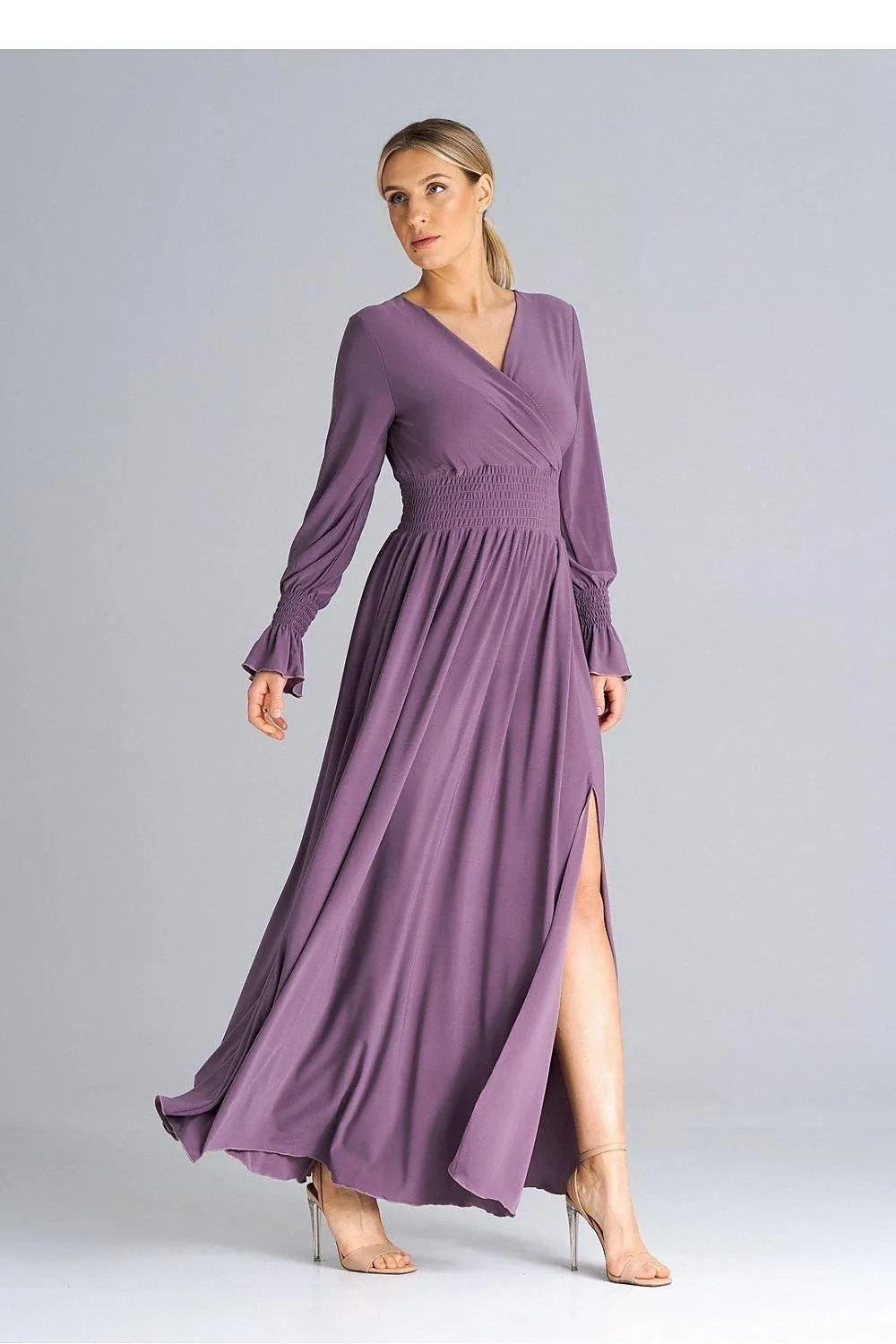 Chic Ruched Sleeve Evening Maxi Dress