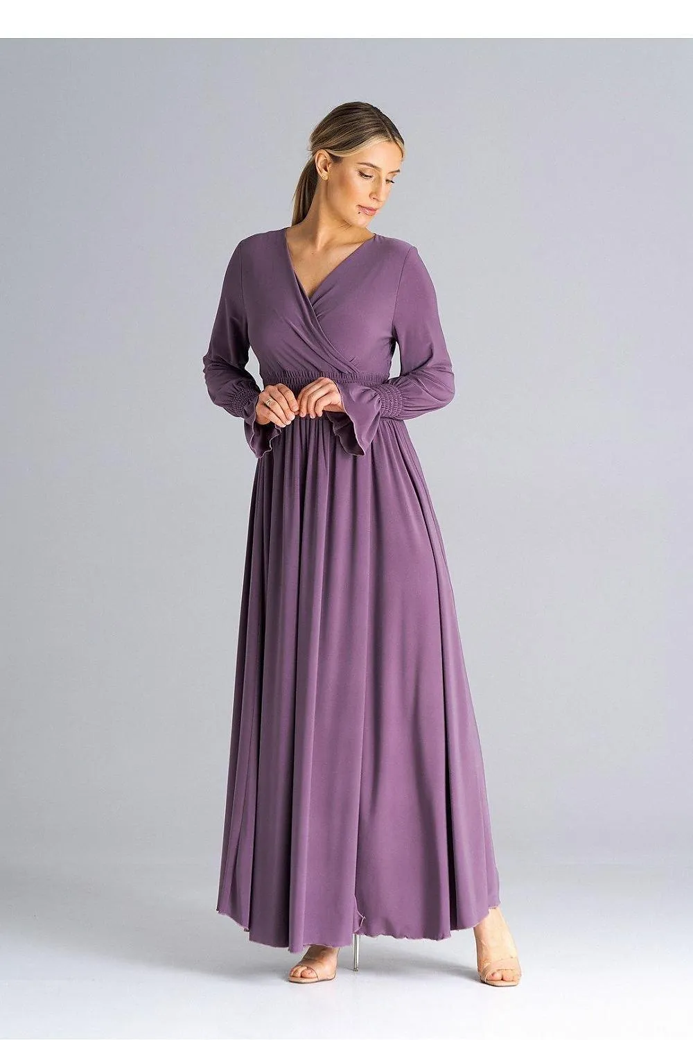 Chic Ruched Sleeve Evening Maxi Dress