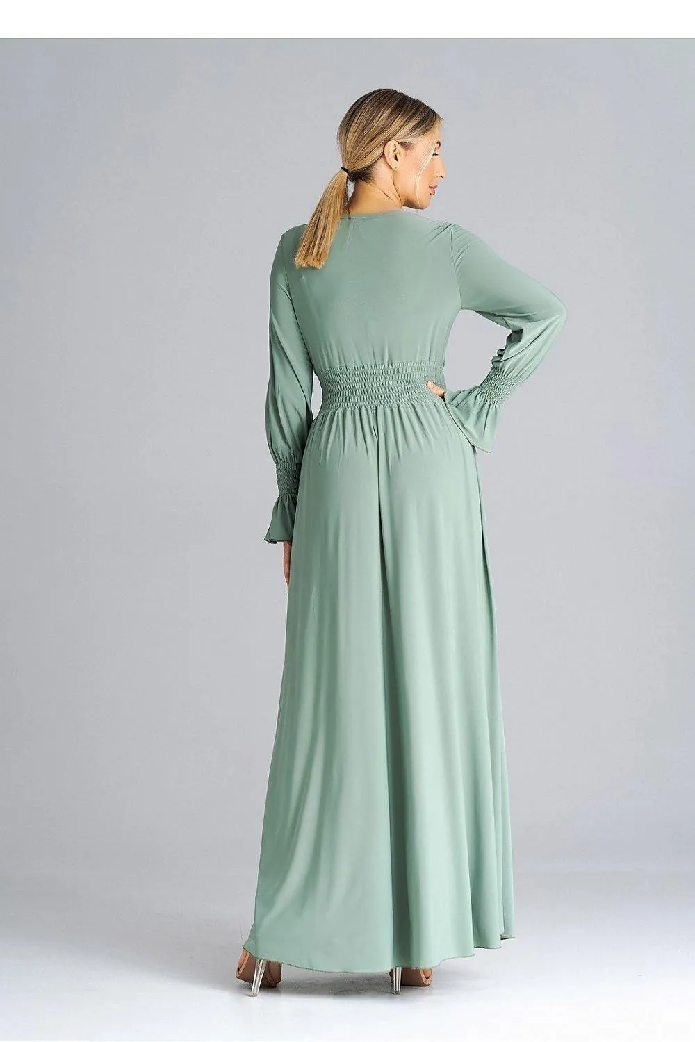 Chic Ruched Sleeve Evening Maxi Dress