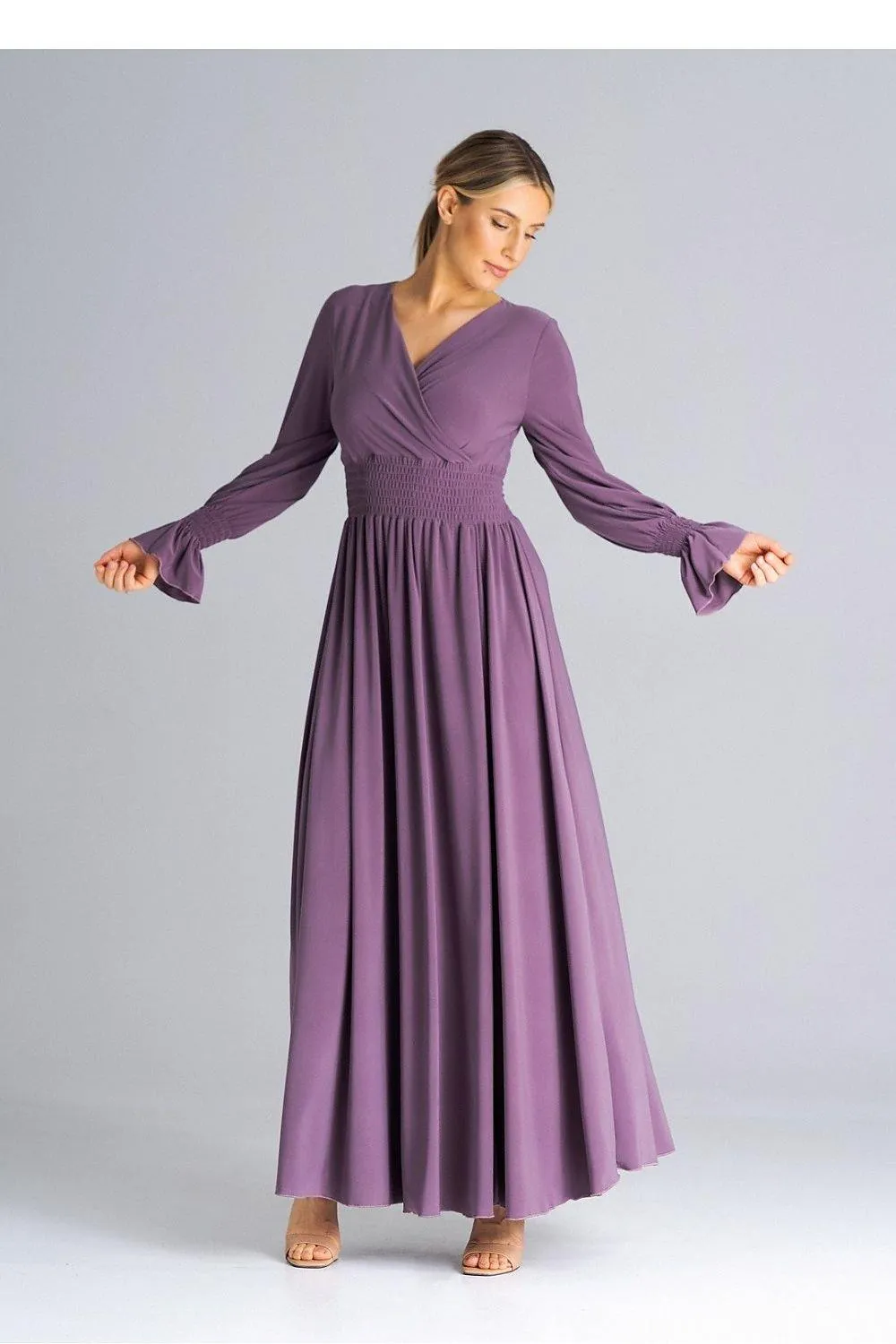 Chic Ruched Sleeve Evening Maxi Dress