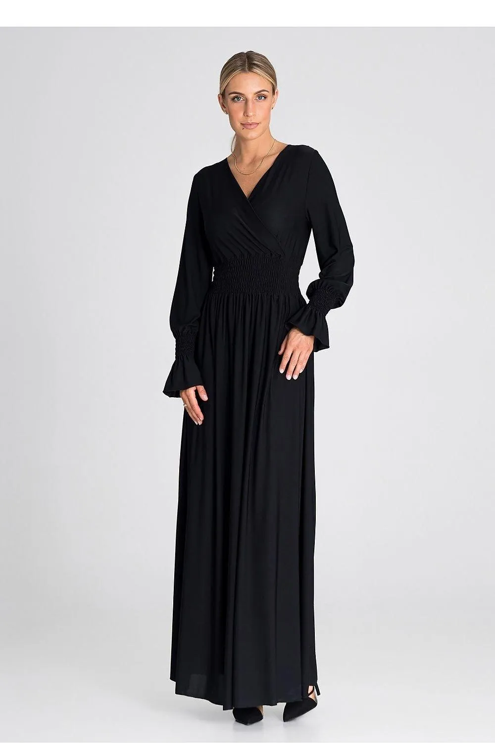 Chic Ruched Sleeve Evening Maxi Dress