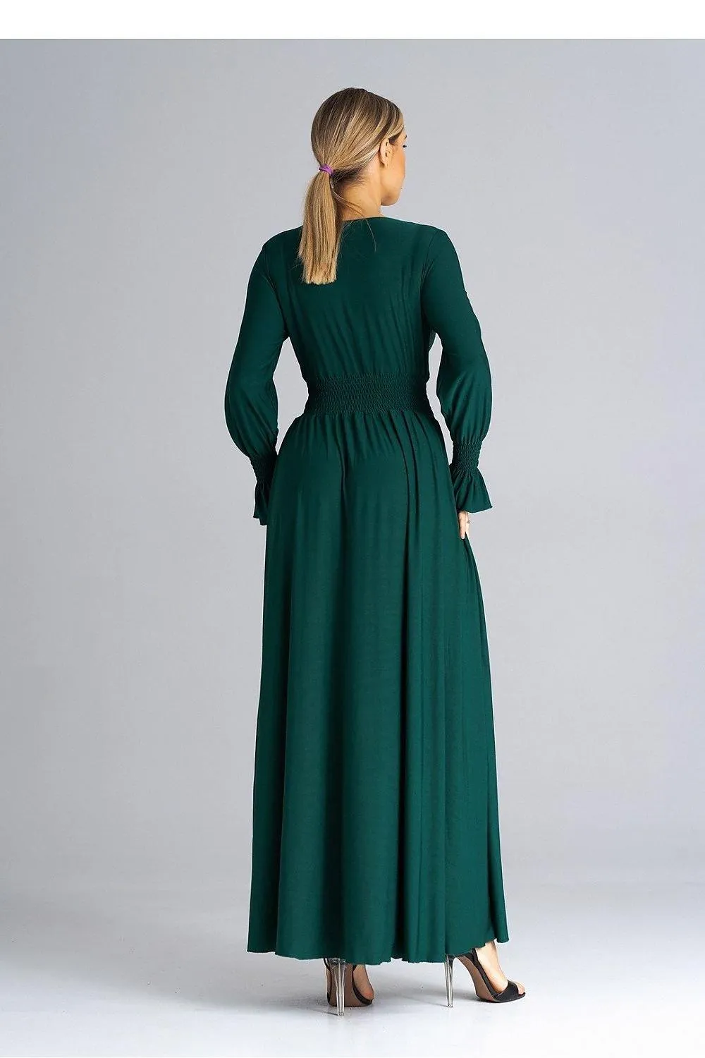 Chic Ruched Sleeve Evening Maxi Dress