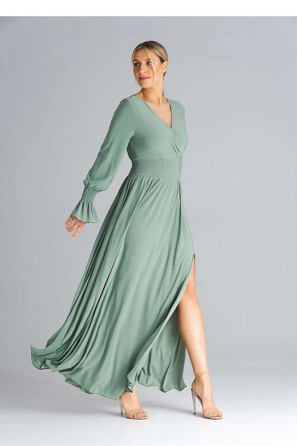 Chic Ruched Sleeve Evening Maxi Dress