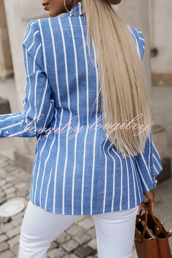 Classic Stripe Print Lapel Relaxed Blazer
