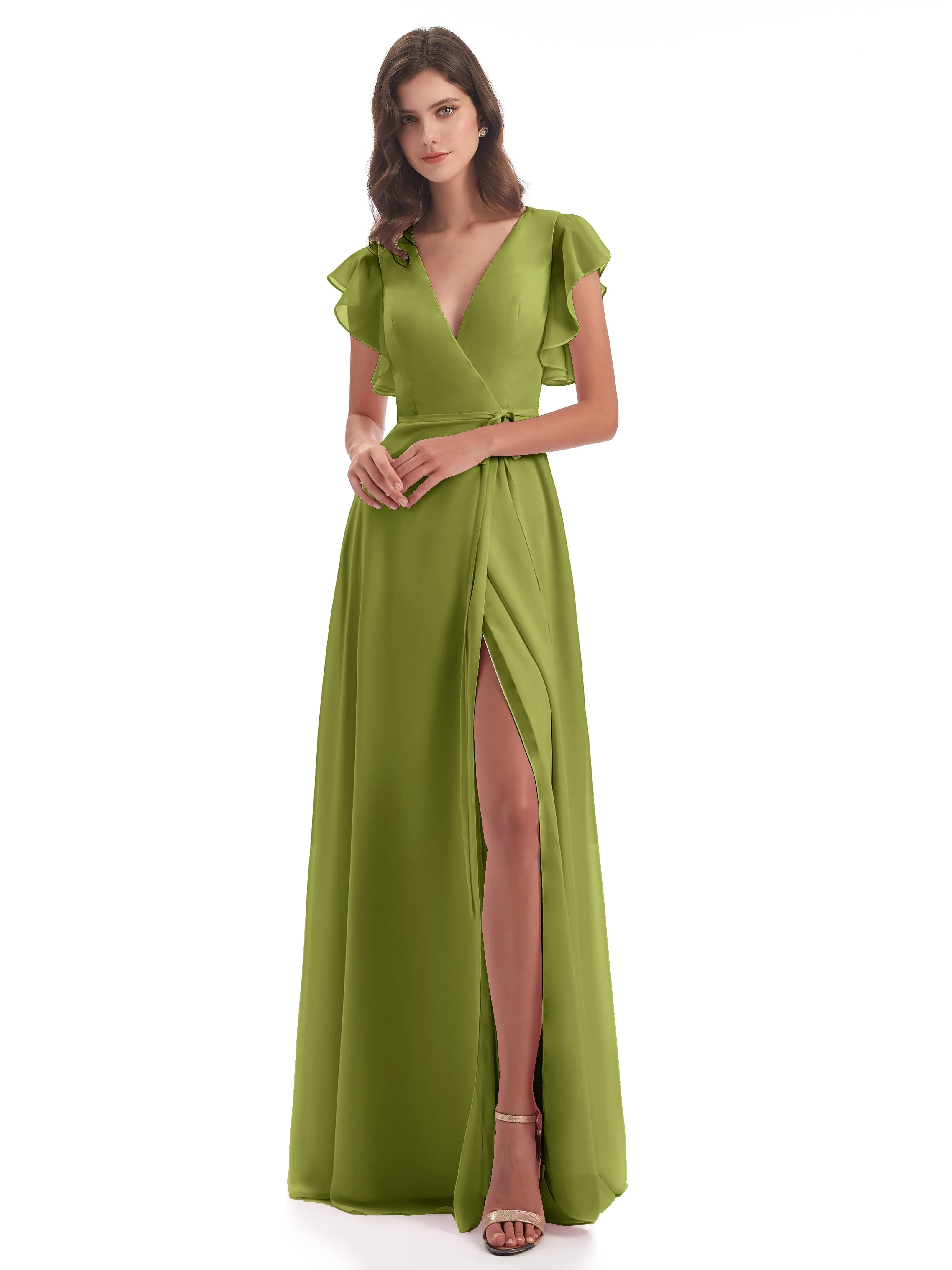 Clover Bridesmaid Hope Charming V Neck Long Chiffon Bridesmaid Dresses
