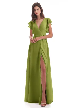 Clover Bridesmaid Hope Charming V Neck Long Chiffon Bridesmaid Dresses