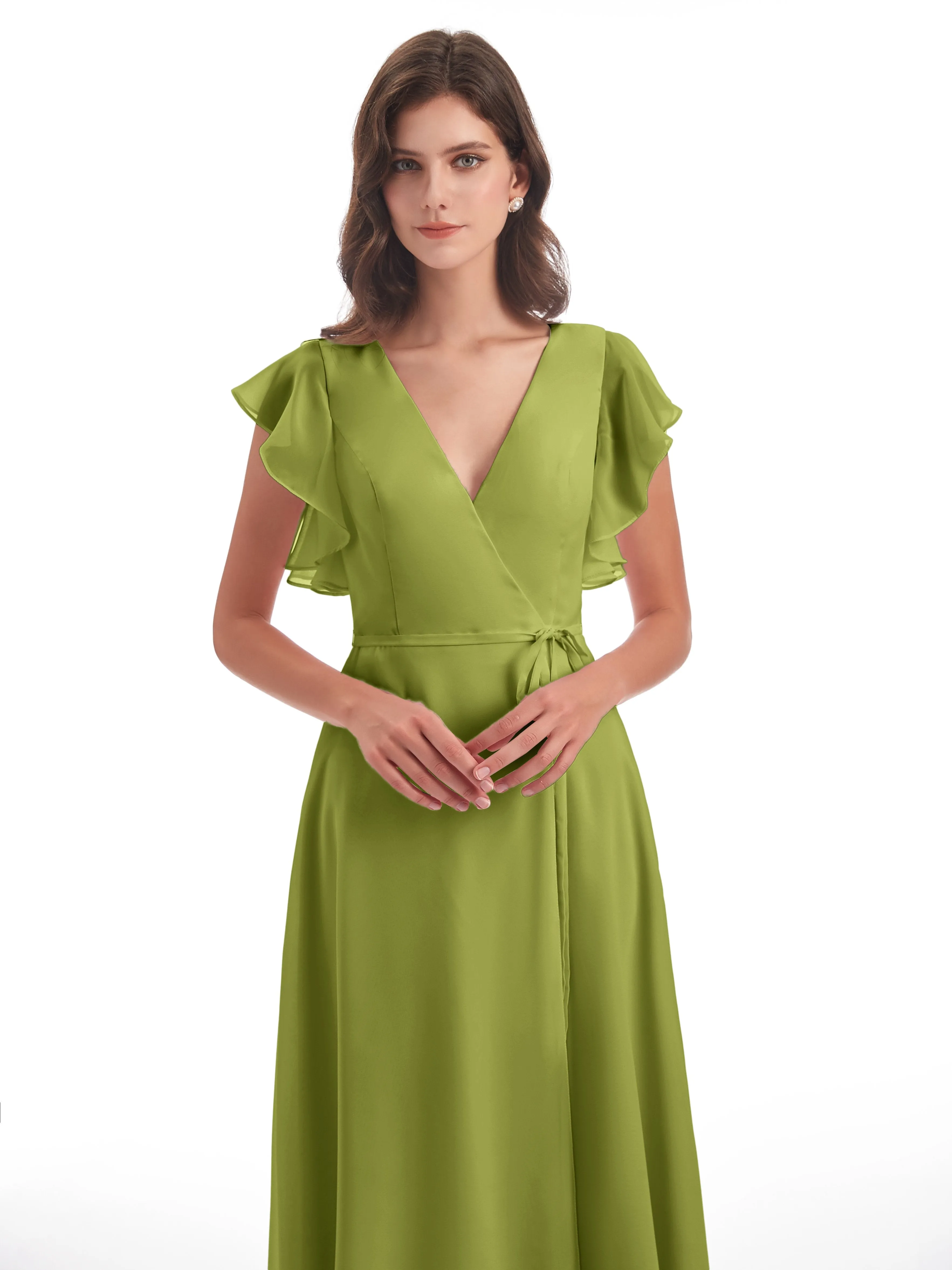 Clover Bridesmaid Hope Charming V Neck Long Chiffon Bridesmaid Dresses