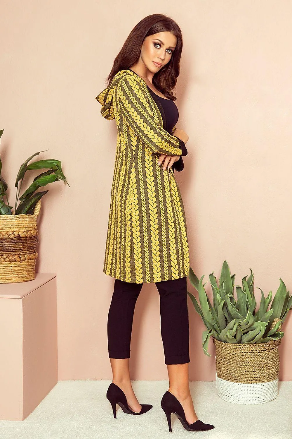 Colorful Face Print Hooded Cardigan with Pockets by Numoco
