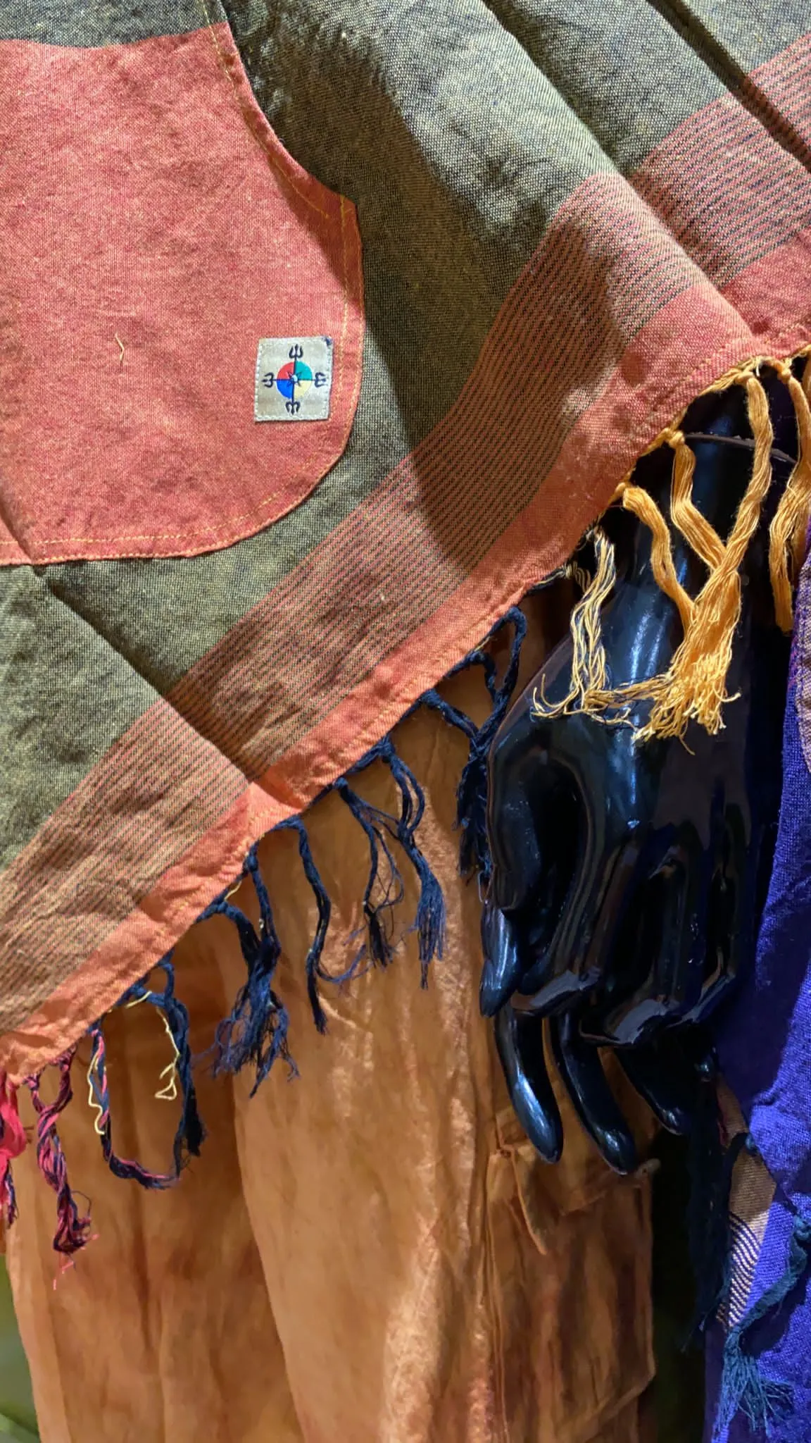 Cotton Diamond-Cut Front Pocket Hoodie Poncho - Tri Color