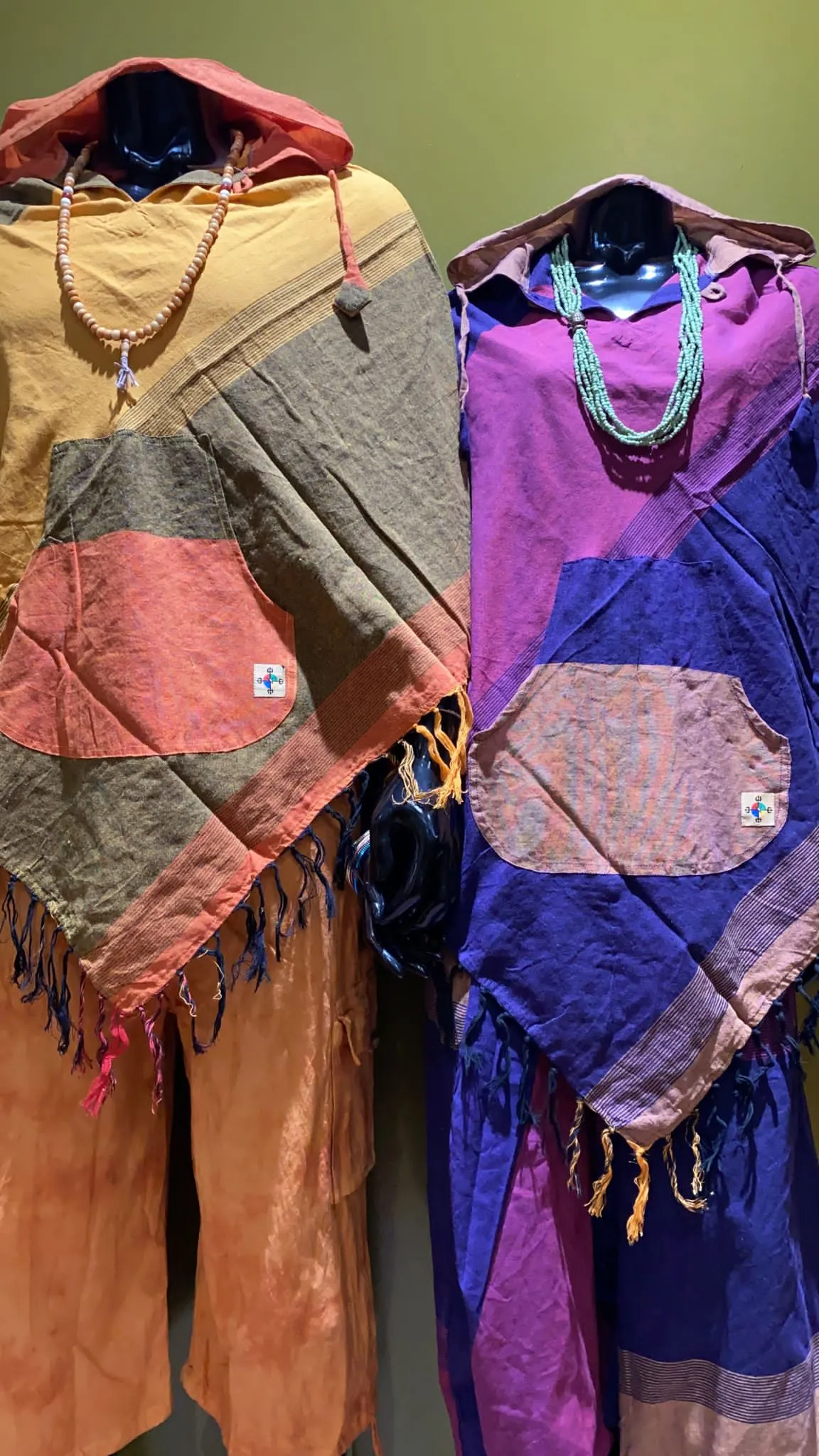 Cotton Diamond-Cut Front Pocket Hoodie Poncho - Tri Color