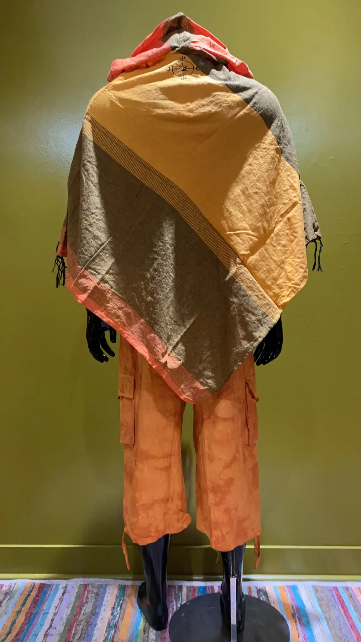 Cotton Diamond-Cut Front Pocket Hoodie Poncho - Tri Color