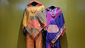 Cotton Diamond-Cut Front Pocket Hoodie Poncho - Tri Color