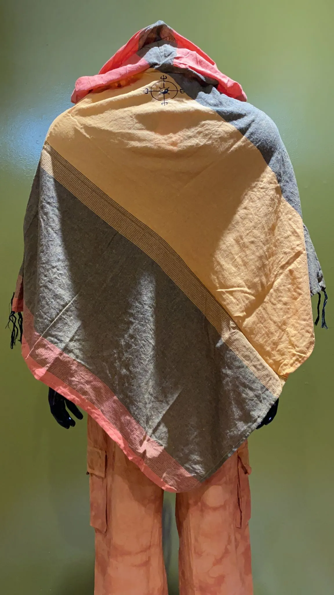 Cotton Diamond-Cut Front Pocket Hoodie Poncho - Tri Color