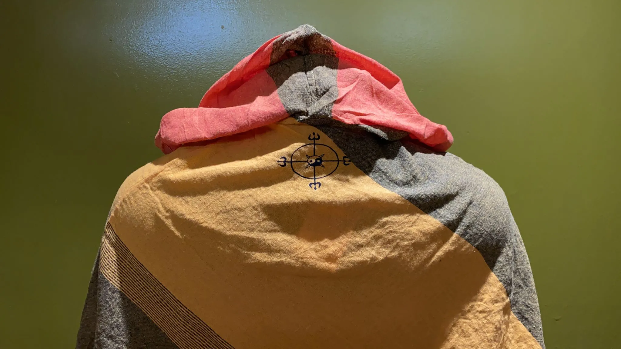 Cotton Diamond-Cut Front Pocket Hoodie Poncho - Tri Color