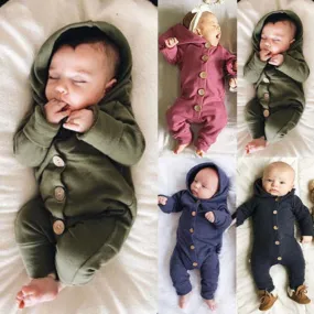 Cute Bear Newborn Infant Baby Boy Girl Kid Ear Hooded Romper Zipper Cartoon Patchwork Jumpsuit Clothes Outfit For 0-24M