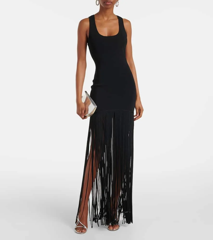 David Koma Fringed knitted maxi dress