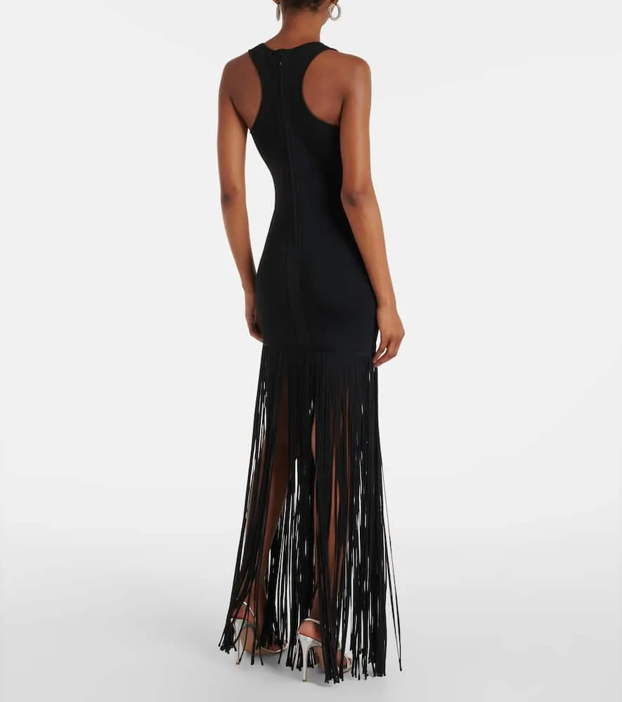 David Koma Fringed knitted maxi dress