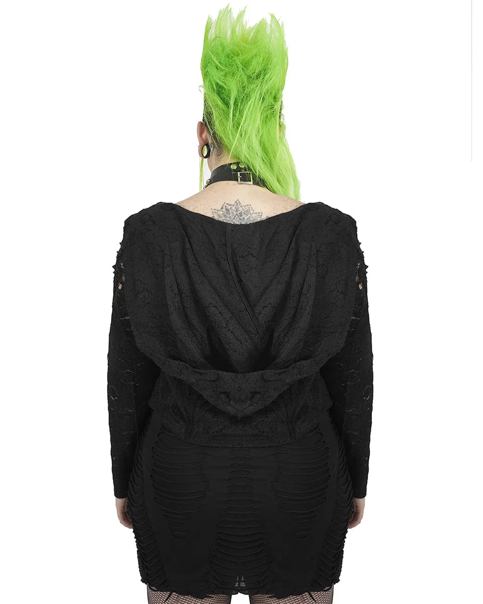 DY-1297 Plus Size Hooded Lace Cardigan