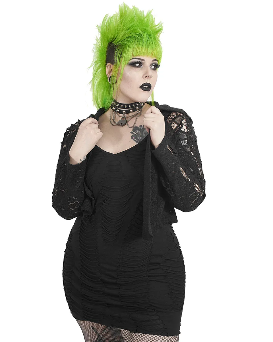 DY-1297 Plus Size Hooded Lace Cardigan