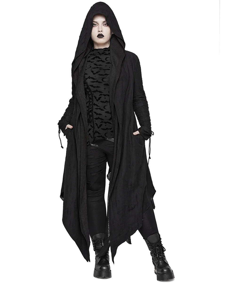 DY-1498ZCF-BKF Womens Apocalyptic Gothic Hooded Cloak Waterfall Cardigan - Extended Size Range